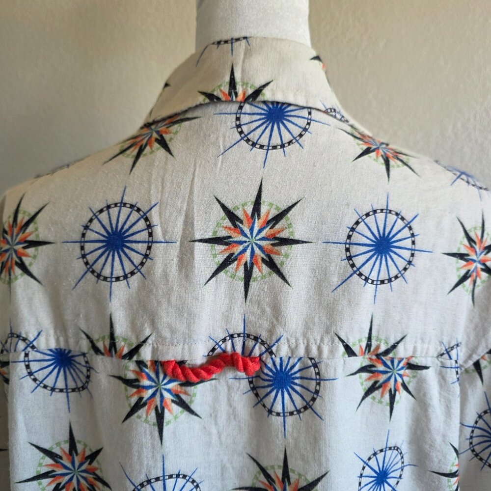 Anthropologie Compass Button Shirt Linen Blend Short Sleeve Oversized Boxy XXS - Picture 6 of 8